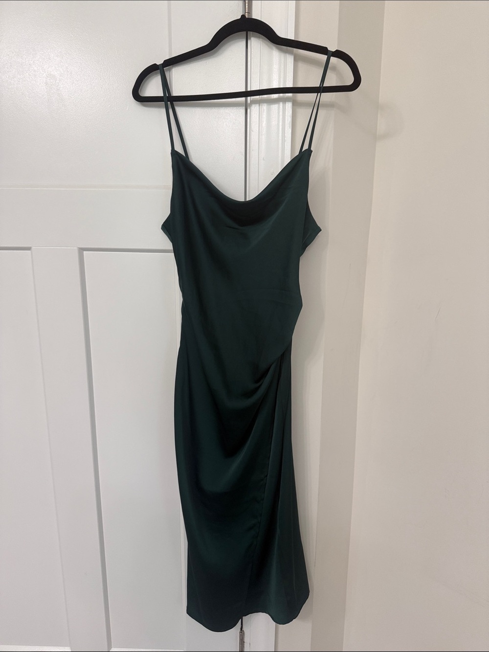 Satin Cowl Midi Dress in Forest Green- never worn